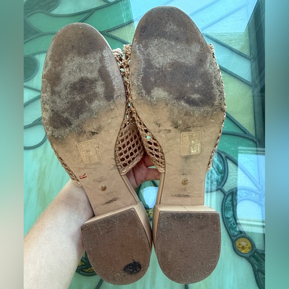 RAYE Leather Crochet Trim Slides Tan Woven Sandals Size 9 - Picture 5 of 6